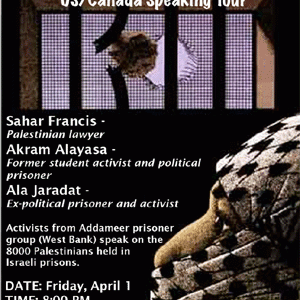 Presentation and discussion with Addameer lawyer Sahar Francis and former Palestinian political prisoners Akram Al-Ayasa and Ala Jaradat 8:00 p.m. 55 W. 17th St. 5th Floor (Between 5th and 6th […]