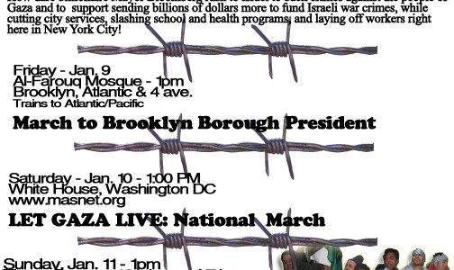 Week of Action for Break the Siege on Gaza Coalition – NY! Wednesday, Jan. 7 – 4:30 – 6:30 PM – NYC City Hall Protest Bloomberg’s Support of Israel!   […]